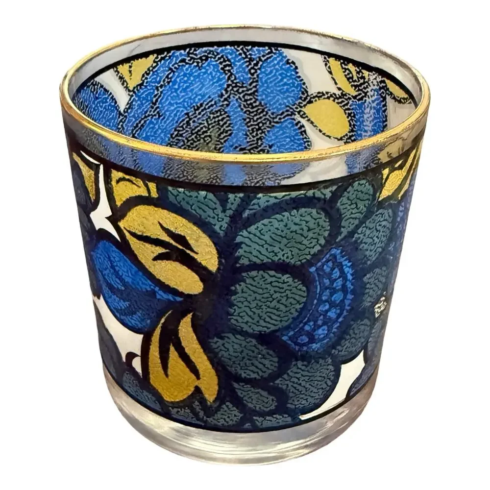 Vintage 1960s CCC Hazel Atlas Blue Yellow Floral Faux Stained Glass Set of 5 - Picture 8 of 16